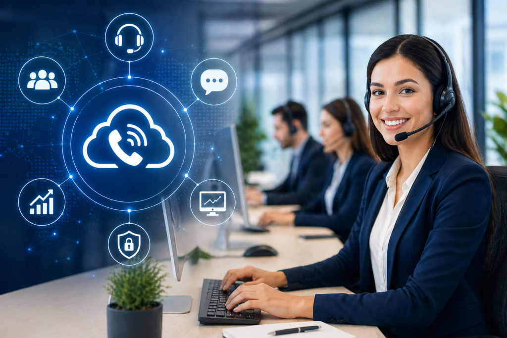 Modern VoIP call center setup improving customer communication and support